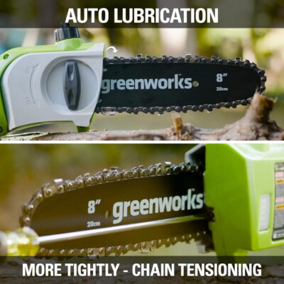 เครื่องตัดแต่งกิ่งไม้สูงไร้สาย (8 นิ้ว) Greenworks 24V พร้อมแบตเตอรี่ (4.0Ah) และแท่นชาร์จเร็ว - Image 7