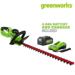 เครื่องเล็มพุ่มไม้ (22 นิ้ว) Greenworks 24V พร้อมแบตเตอรี่ (4.0Ah) และแท่นชาร์จเร็ว