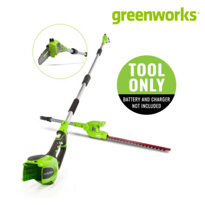 เครื่องตัดแต่งกิ่งไม้สูง 2in1 Greenworks 40V เปลี่ยนหัวเล็มพุ่มได้