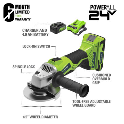 หินเจียรแบตเตอรี่ Greenworks 24V (4.5") พร้อมแบตเตอรี่ (4.0Ah) และแท่นชาร์จเร็ว - Image 2