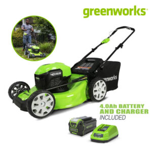 เครื่องตัดหญ้าแบบเข็น 18 นิ้ว Greenworks 40V พร้อมแบตเตอรี่ (4.0Ah) และแท่นชาร์จ