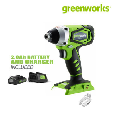 สว่านกระแทก Greenworks 24V พร้อมแบตเตอรี่ 2.0 แอมป์ และแท่นชาร์จ